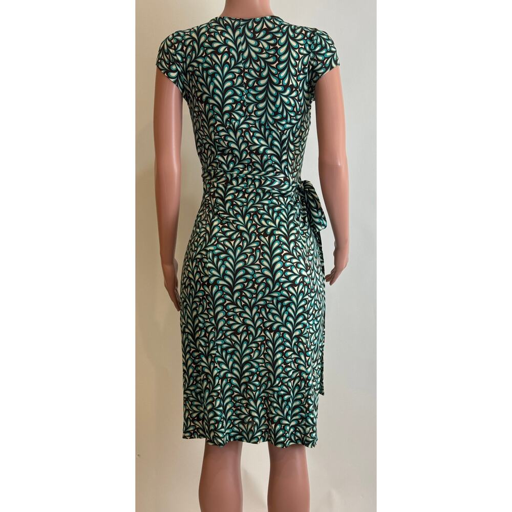 Diane Von Furstenberg DVF Kye Wrap Dress Size 10 Silk Jersey Turquoise Brown - Picture 4 of 13